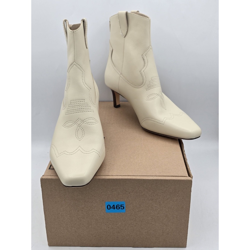 PAIGE Women's Adelyn Ankle Boot Western Zip - White Bone - Sz 7.5 - Kitten Heel